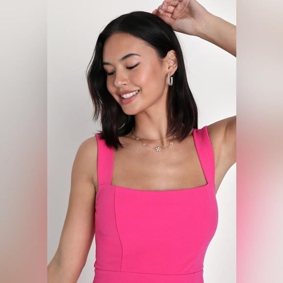Size S - NWOT Lulus Social Sensation Hot Pink Square Neck Mini Bodycon Dress - Picture 4 of 8